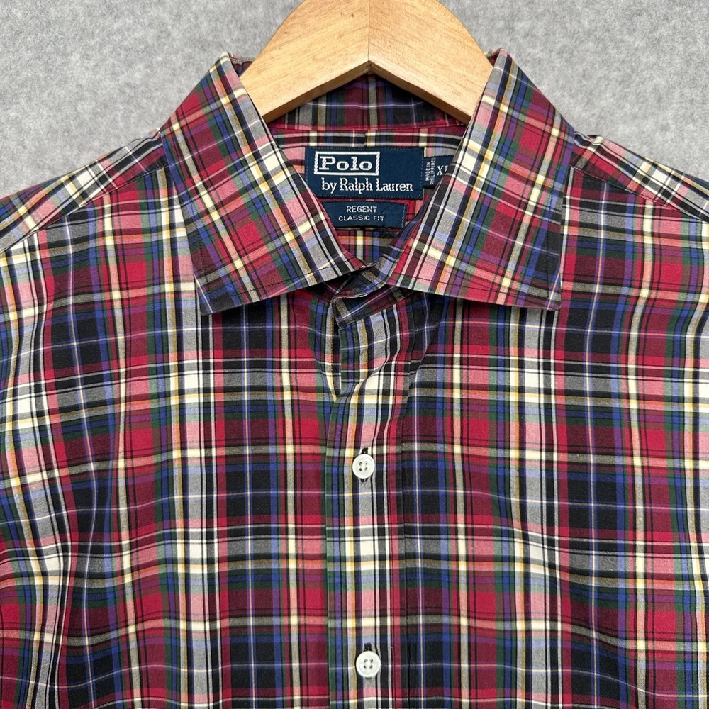 Polo‎ Ralph Lauren Regent Classic Fit Plaid Button Down Shirt Men XL Red Blue